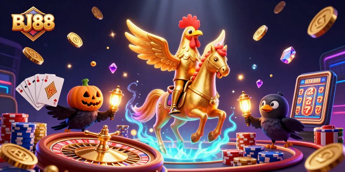 BJ88 players spin the roulette wheel and win, surrounded by golden coins and colorful chips.