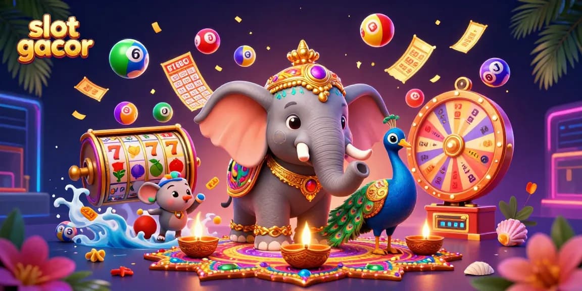 Experience the excitement of slot gacor with a vibrant 3D illustration featuring colorful gaming elements and dynamic characters.