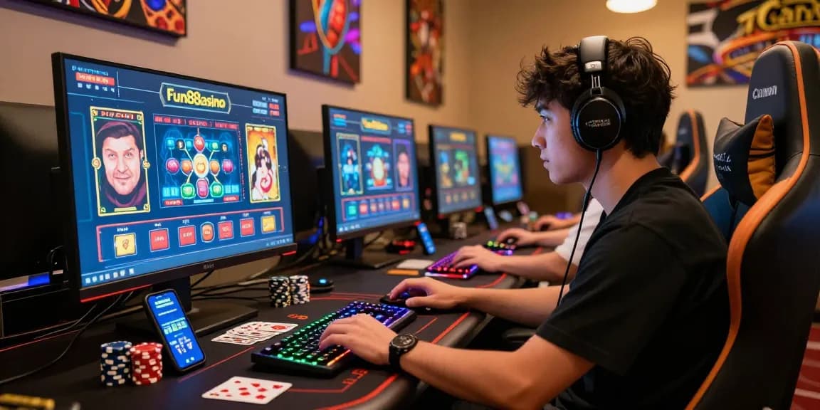 Engaged player enjoying fun88casino games in vibrant online gaming setup.