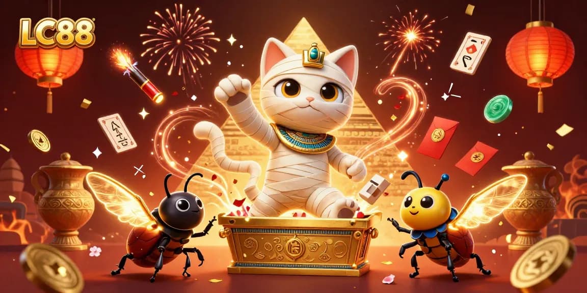 Engage with LC88's vibrant casino scene featuring magical characters and festive game elements.