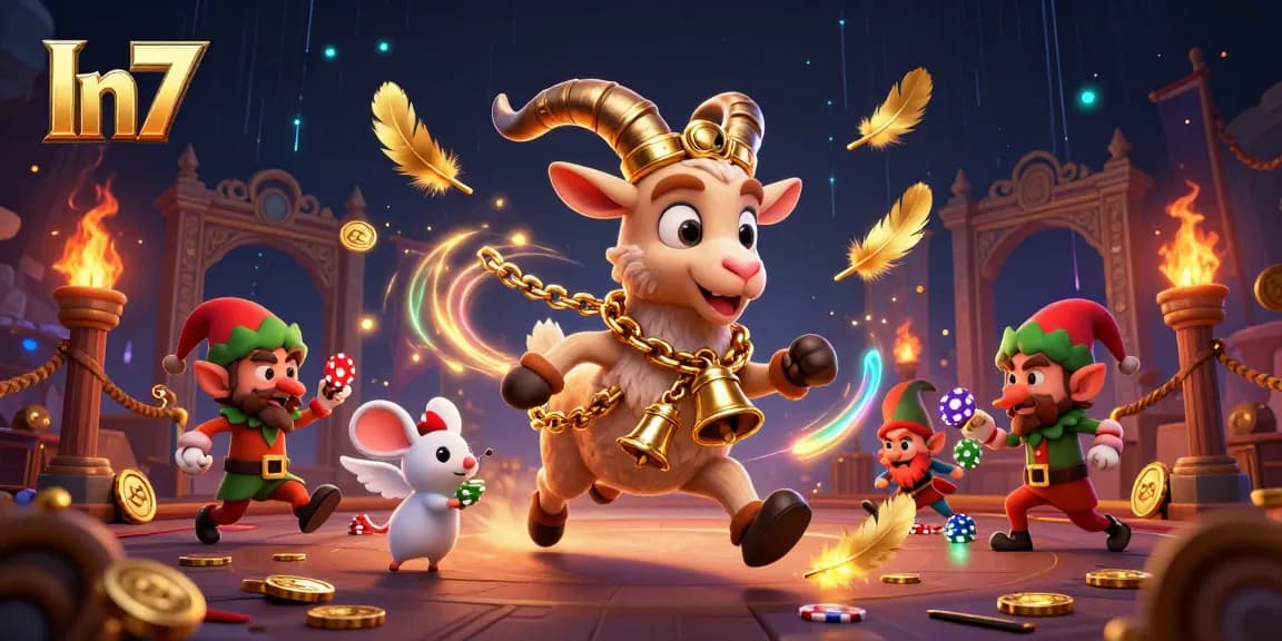 In7 engages players with a festive holiday-horror casino scene featuring a Krampus goat and mischievous elves.