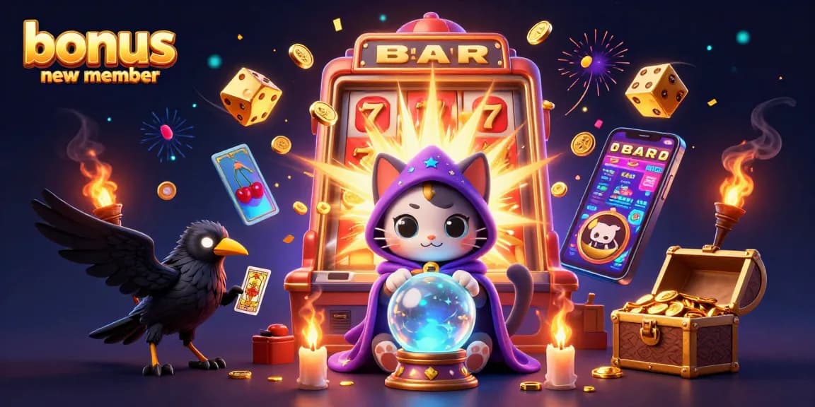 Experience excitement with the bonus new member offer and vibrant casino elements in this 3D illustration.