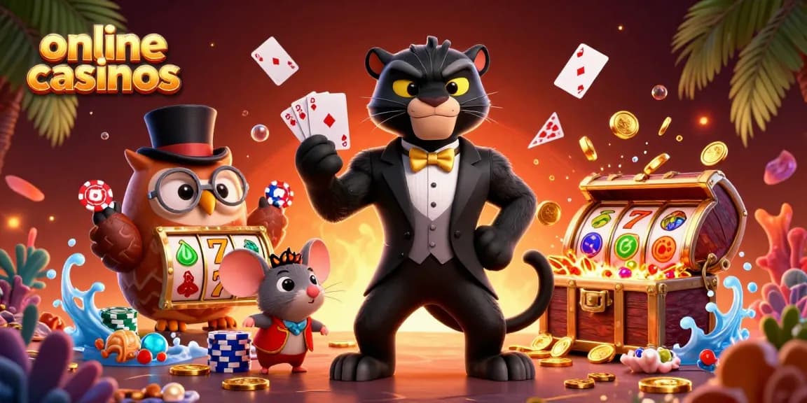 Engage in exciting online casinos with vibrant characters and dynamic casino elements.