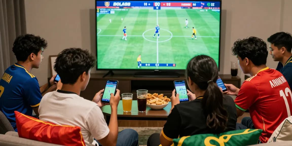 Exciting group sports betting scene showcasing friends engaging in Taruhan Mix Parlay Bola88 with live matches.