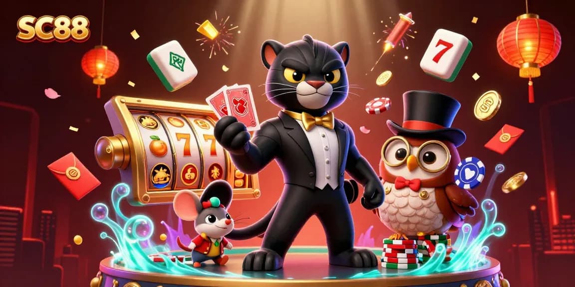 Spin the reels and win big at SC88 with stylish characters and vibrant casino elements.