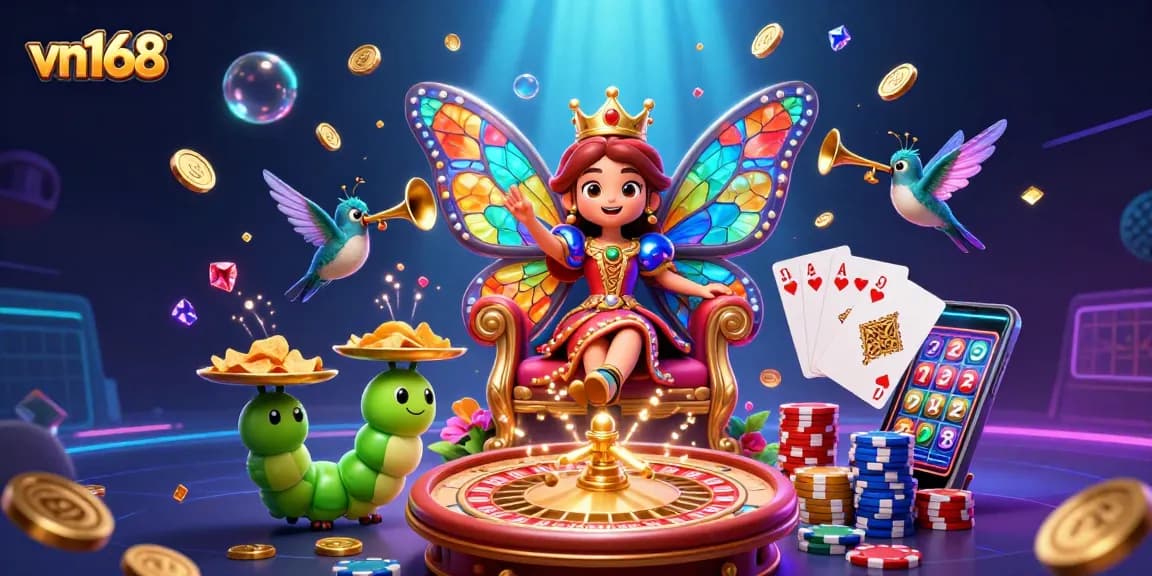 Experience thrilling games at vn168 with vibrant characters and dazzling elements in this captivating casino scene.