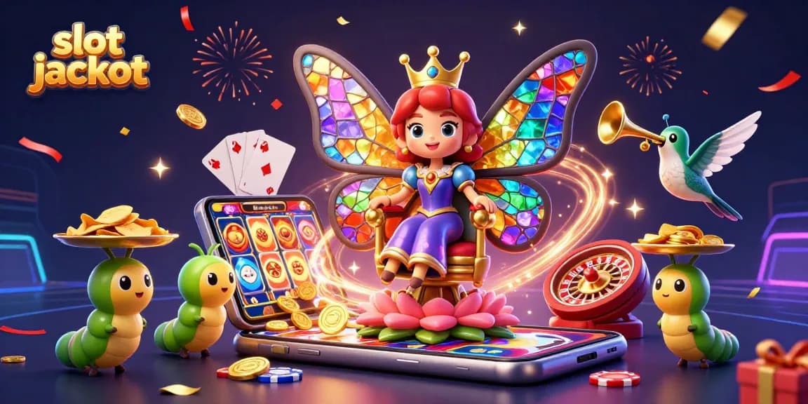 Menangkan slot jackpot dengan permainan slot warna-warni dan karakter kasino yang meriah.