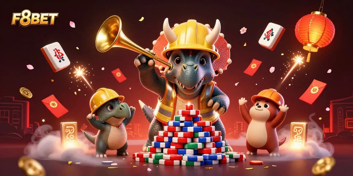 F8BET celebrates victories in a vibrant, lively casino scene full of animated excitement and rewards.