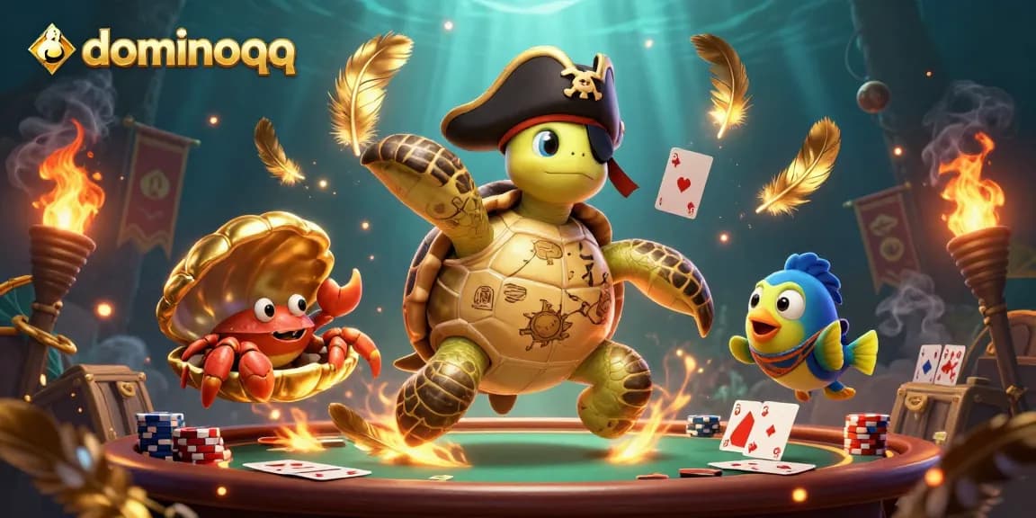 Play dominoqq poker with vibrant 3D characters above sunken treasure, enhancing gambling excitement.