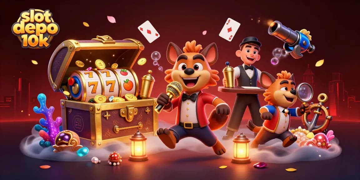 Experience the thrill of slot depo 10k with vibrant casino characters and exploding treasure.