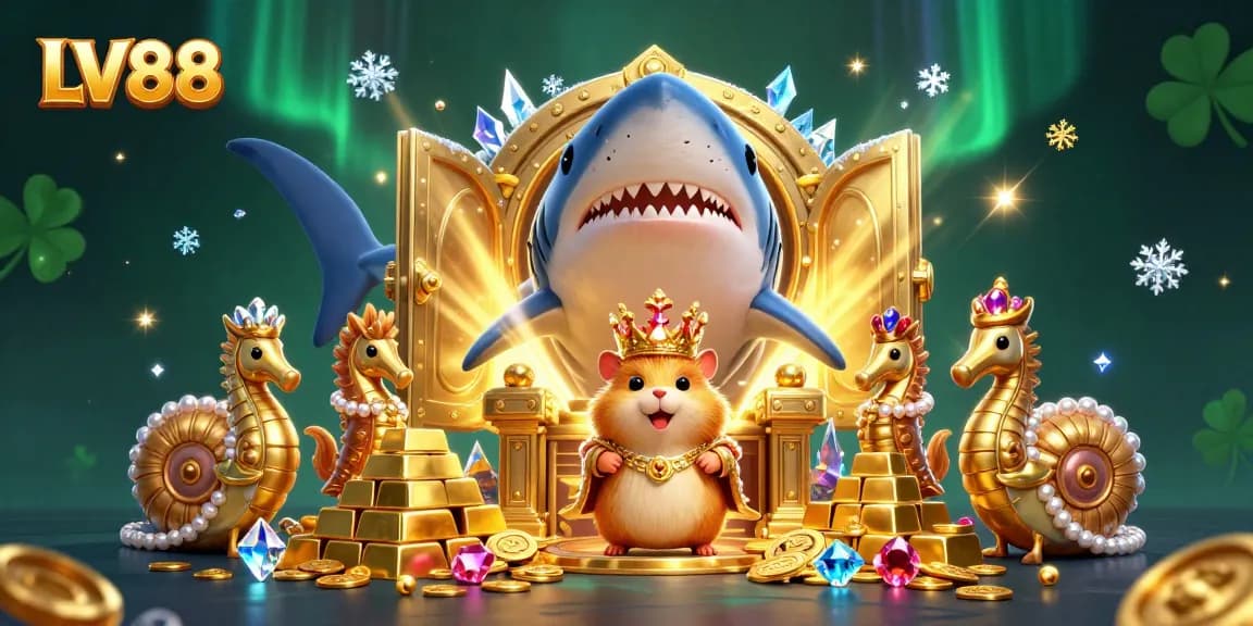Win big at LV88 with a fierce golden hamster king ruling a jewel-filled treasure scene.