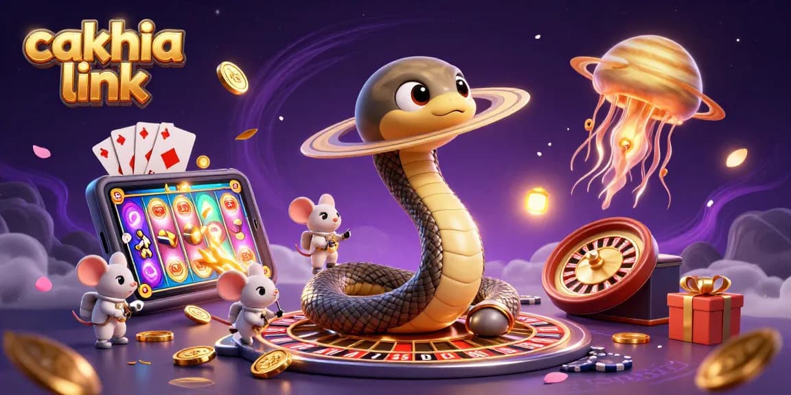 Place bets on cakhia link while enjoying 3D cosmic casino illustration with dynamic characters.