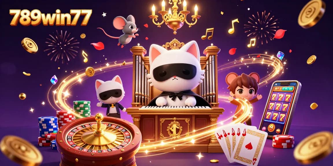 Experience thrilling action at 789win77 with animated golden coins and casino characters.