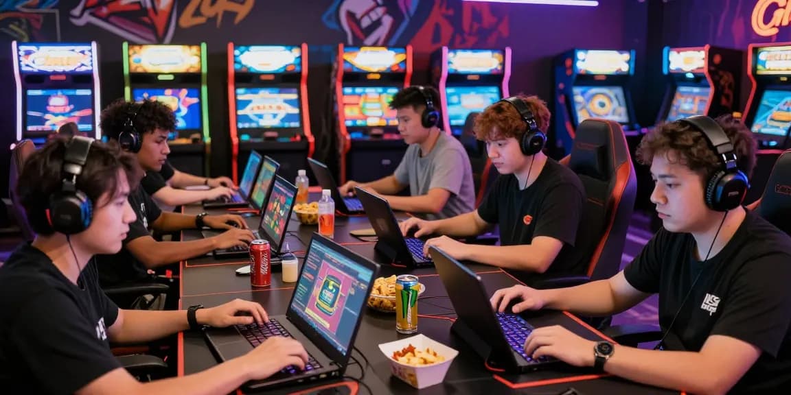 Gamers immersed in online gaming at go99, showcasing vibrant technology and camaraderie.