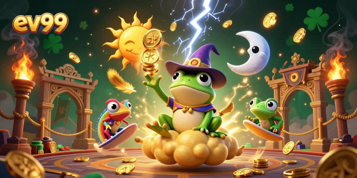 Experience exhilarating gameplay with ev99's golden coin storm and vibrant characters in casino-style adventure.
