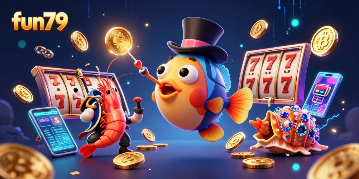 Play fun79 with engaging characters in a vibrant online casino, winning coins and jackpots.