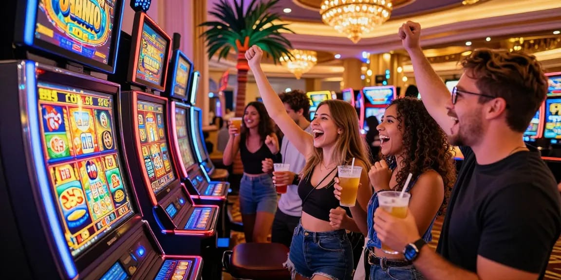 Pengalaman bermain situs slot gacor yang seru dengan pemain merayakan kemenangan besar.