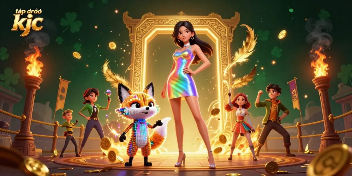 Engage in thrilling games at tập đoàn kjc with our vibrant casino illustration featuring stunning characters and gaming elements.