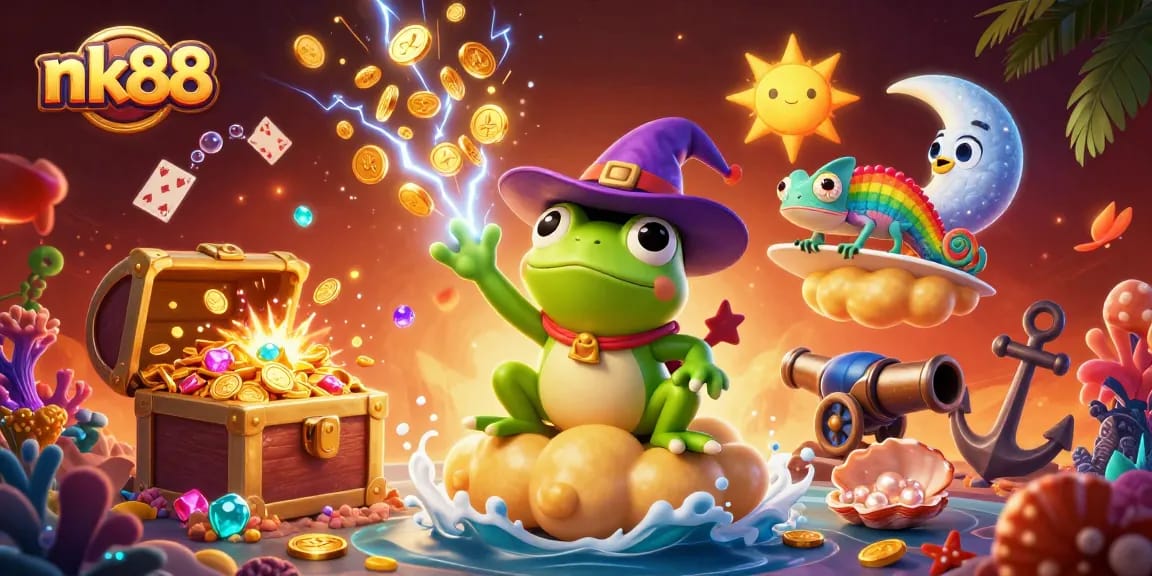 Engage with nk88's vibrant casino adventure amidst a storm of golden coins and gaming treasures.