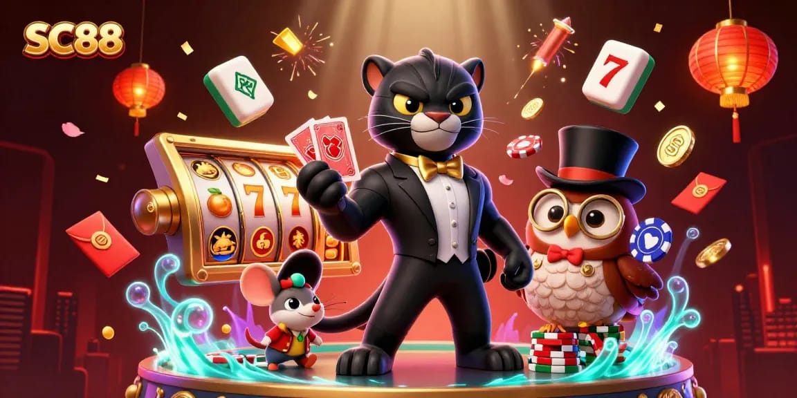 Spin the reels and win big at SC88 with stylish characters and vibrant casino elements.