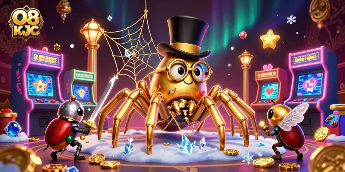 Engage in thrilling gameplay at O8 KJC with colorful characters and casino elements in a vibrant scene.