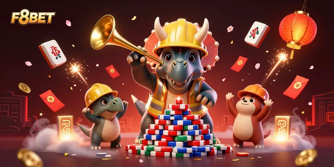 F8BET celebrates victories in a vibrant, lively casino scene full of animated excitement and rewards.