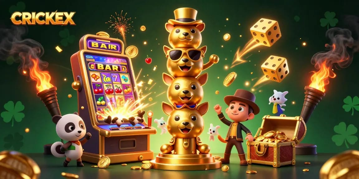 Experience CRICKEX with an exciting 3D illustration of a vibrant casino scene.