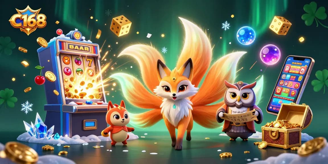 C168 offers an exciting jackpot experience with vibrant 3D characters and illuminating slot machine action.