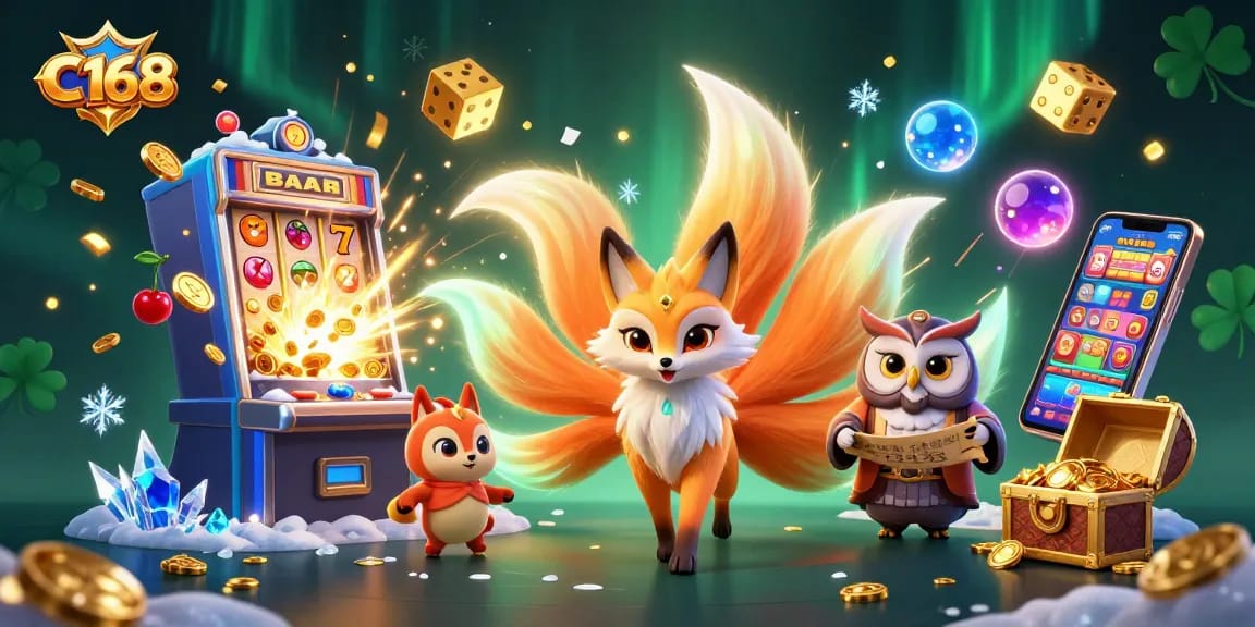 C168 offers an exciting jackpot experience with vibrant 3D characters and illuminating slot machine action.