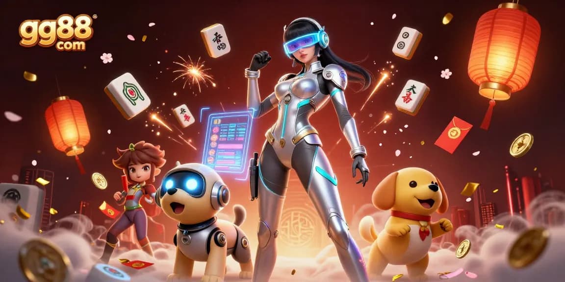 Experience the excitement of gg88 com with a vibrant 3D futuristic casino scene filled with lucky symbols and holographic elements.