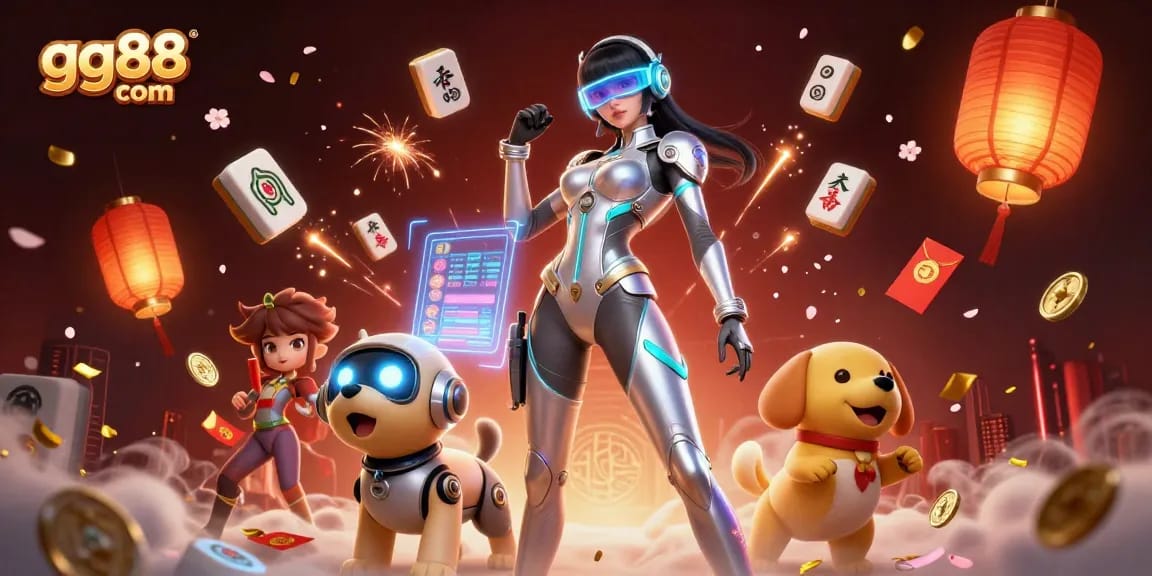 Experience the excitement of gg88 com with a vibrant 3D futuristic casino scene filled with lucky symbols and holographic elements.