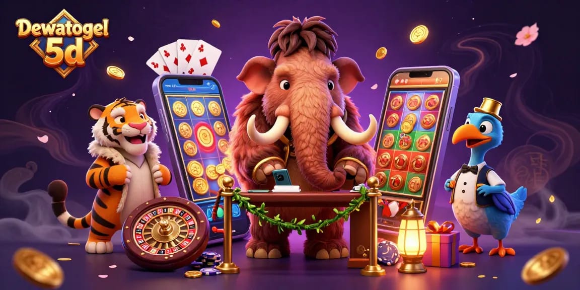 Engage with Dewatogel 5d as a colorful slot game bursts to life with 3D characters checking IDs.