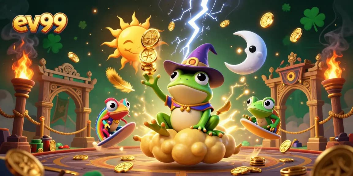 Experience exhilarating gameplay with ev99's golden coin storm and vibrant characters in casino-style adventure.