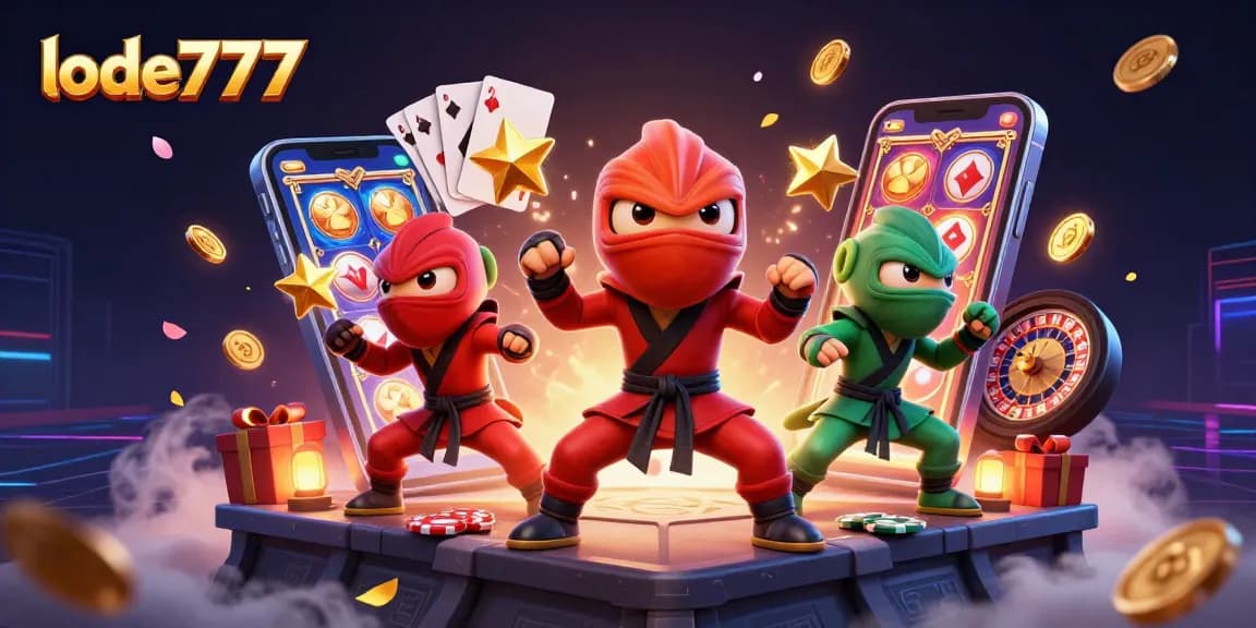 Experience thrilling action with lode777 featuring a colorful chameleon ninja team in a vibrant casino backdrop.