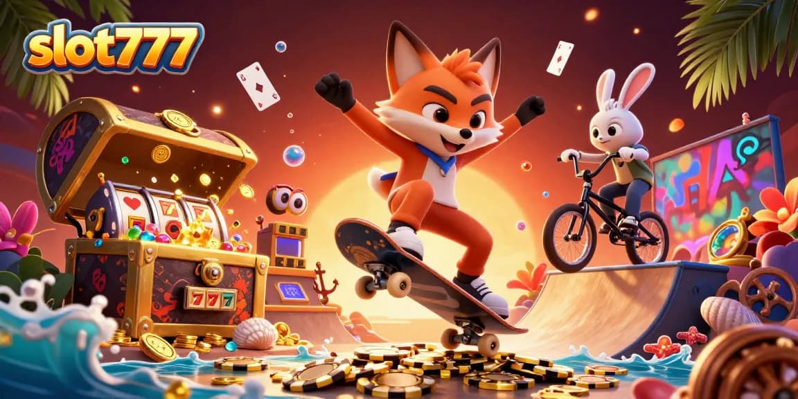 Experience thrilling gameplay at slot777 with a vibrant scene of animated characters and casino elements.