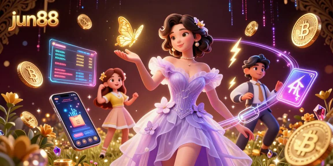 Experience the thrill of jun88 gaming with a stunning visual of an ethereal Asian woman amidst vibrant casino elements.