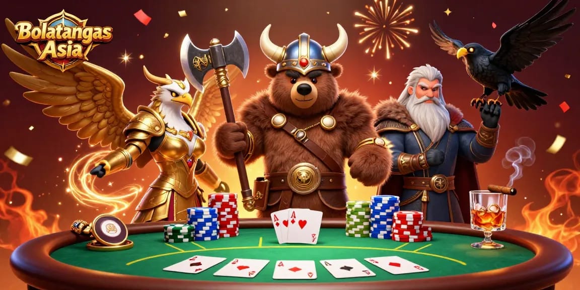 Engage with Bolatangkas Asia for thrilling poker action, featuring vibrant characters and dynamic game elements.