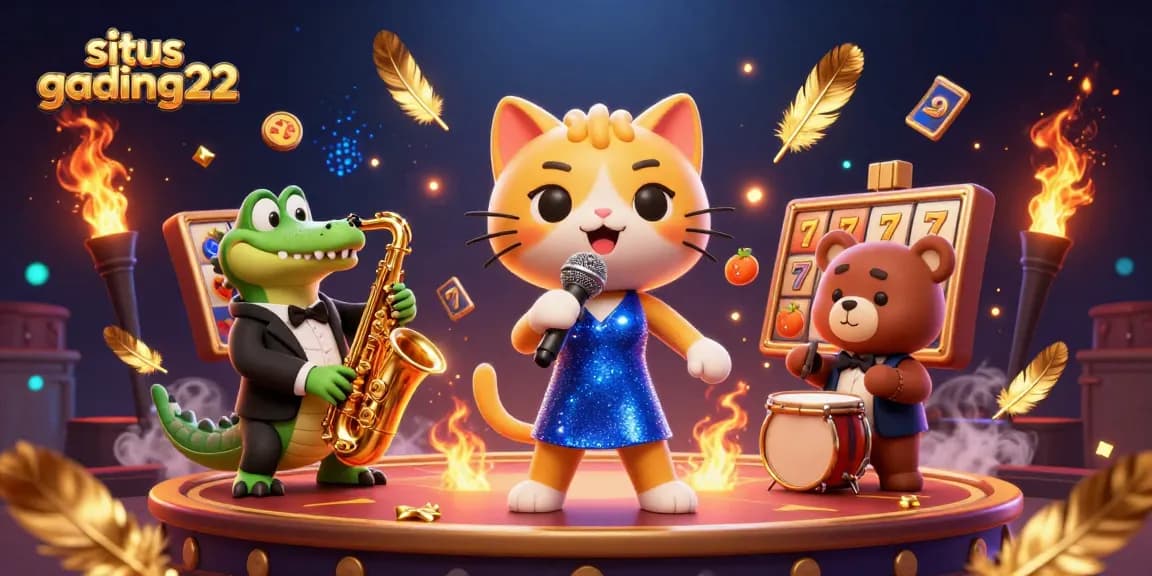 Engage with situs gading22's vibrant casino illustration featuring unique characters and dynamic gaming elements.