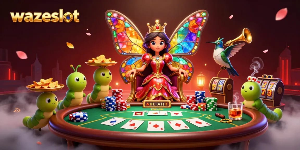 Join the excitement at wazeslot with our vibrant casino illustration showcasing thrilling poker action.