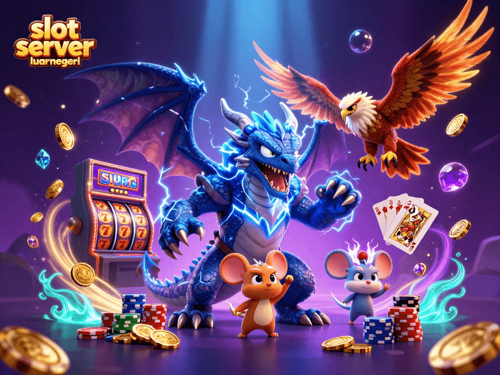 Engage in thrilling gameplay with slot server luar negeri featuring dragon, hawk, and coins scattering in action.