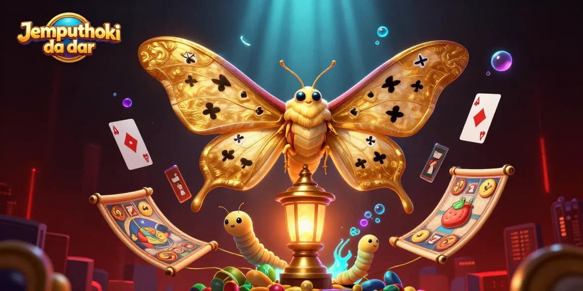 Engage with Jemputhoki daftar in this vibrant casino scene featuring a majestic moth and gaming elements.