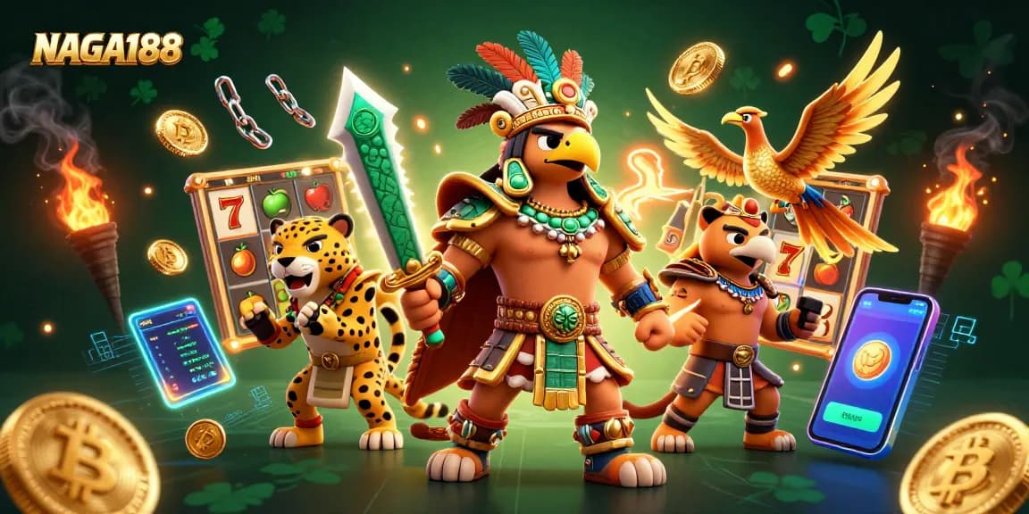 NAGA188 menawarkan permainan slot yang menarik dengan karakter pejuang Aztec dalam latar yang penuh warna.