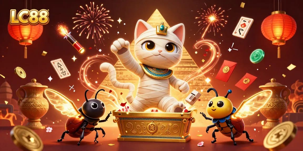 Engage with LC88's vibrant casino scene featuring magical characters and festive game elements.