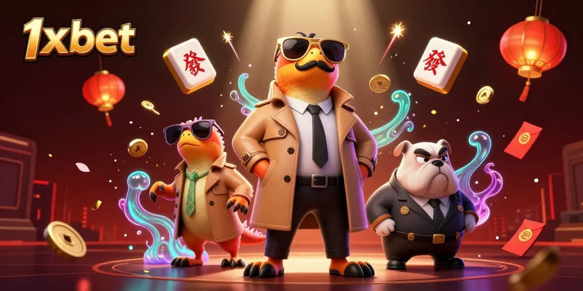Experience the thrill of 1x bet as raptors in a trench coat enter a VIP casino lounge amidst vibrant gambling elements.