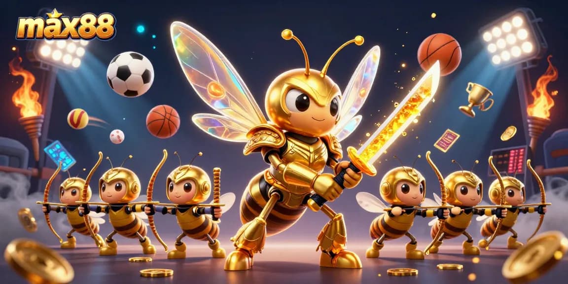 Experience thrilling gameplay with max88's vibrant 3D casino illustration featuring dynamic sports and golden elements.