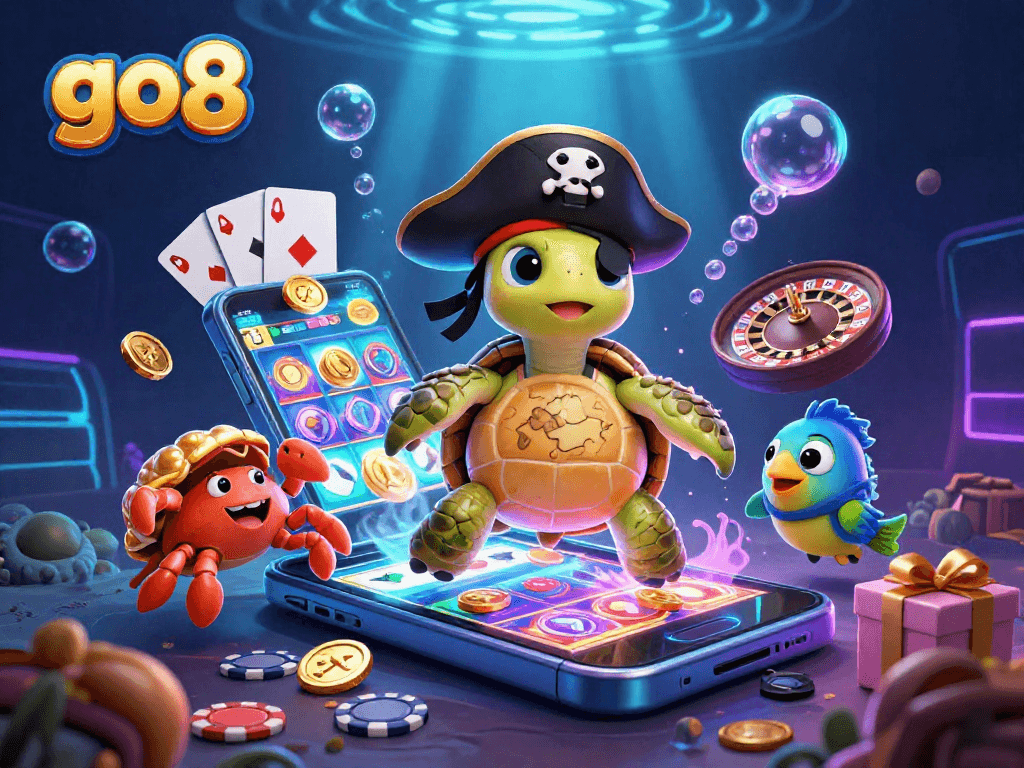 Play exciting games at go8 with our vibrant undersea illustration featuring engaging casino elements.
