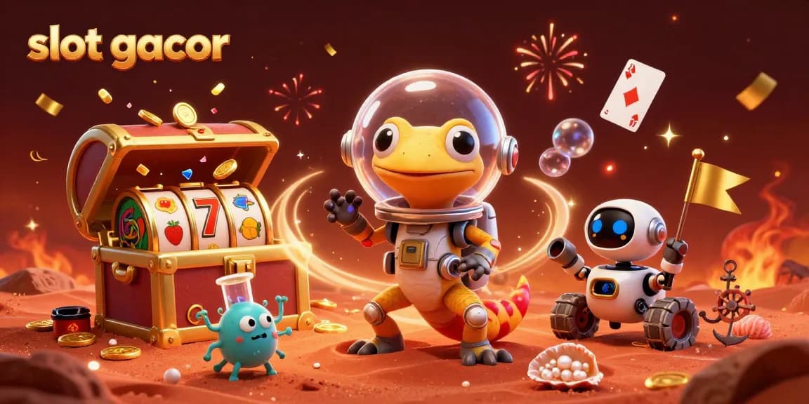 Mainkan slot gacor dengan karakter lucu di kasino emas berwarna merah Mars yang penuh gemerlap.
