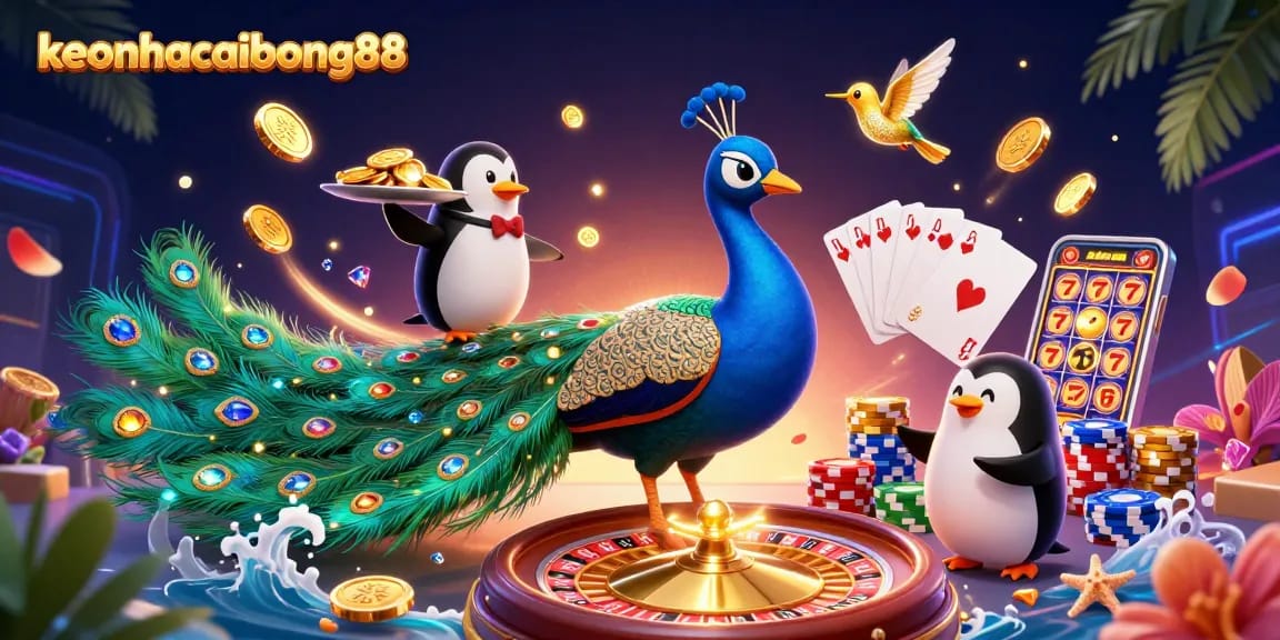 Experience excitement at keonhacaibong88 with a vibrant casino scene featuring dynamic characters and lively game elements.