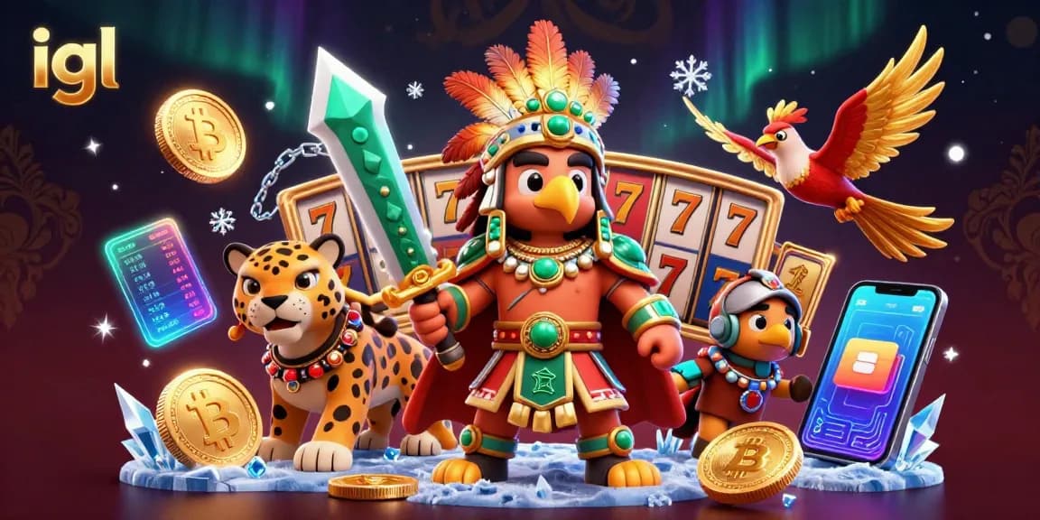 Spin the reels with igl's thrilling slots, featuring ancient warriors amidst glowing cryptocurrency.