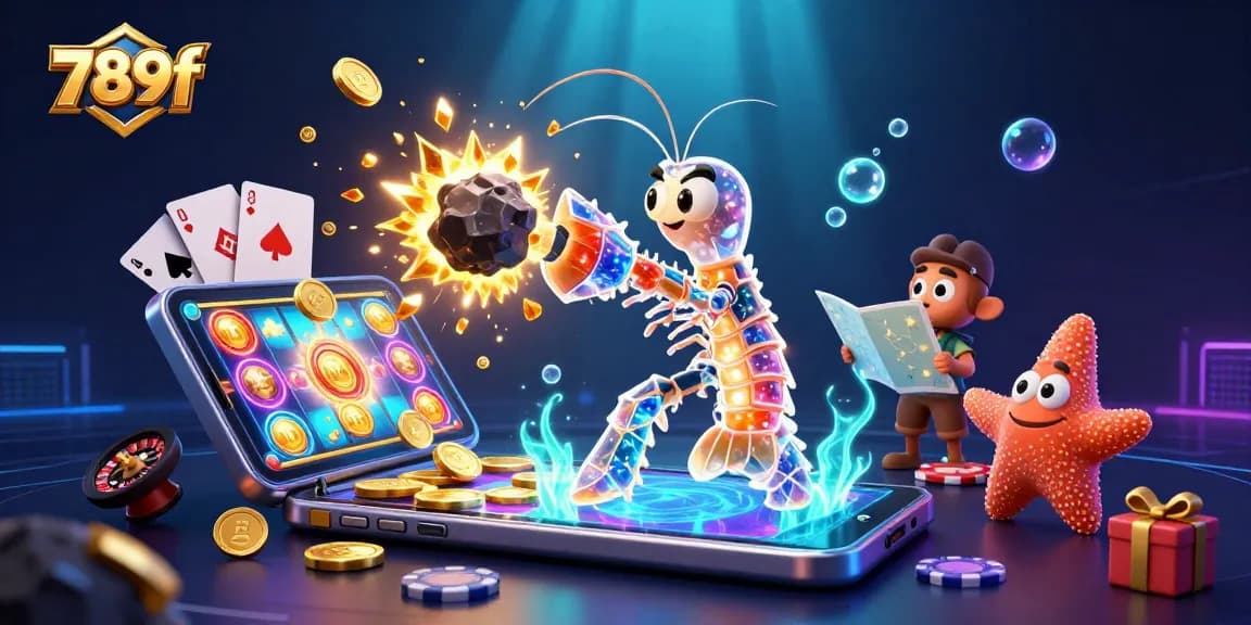 Engage with 789f's dynamic online casino world, featuring vibrant game elements and characters in action.